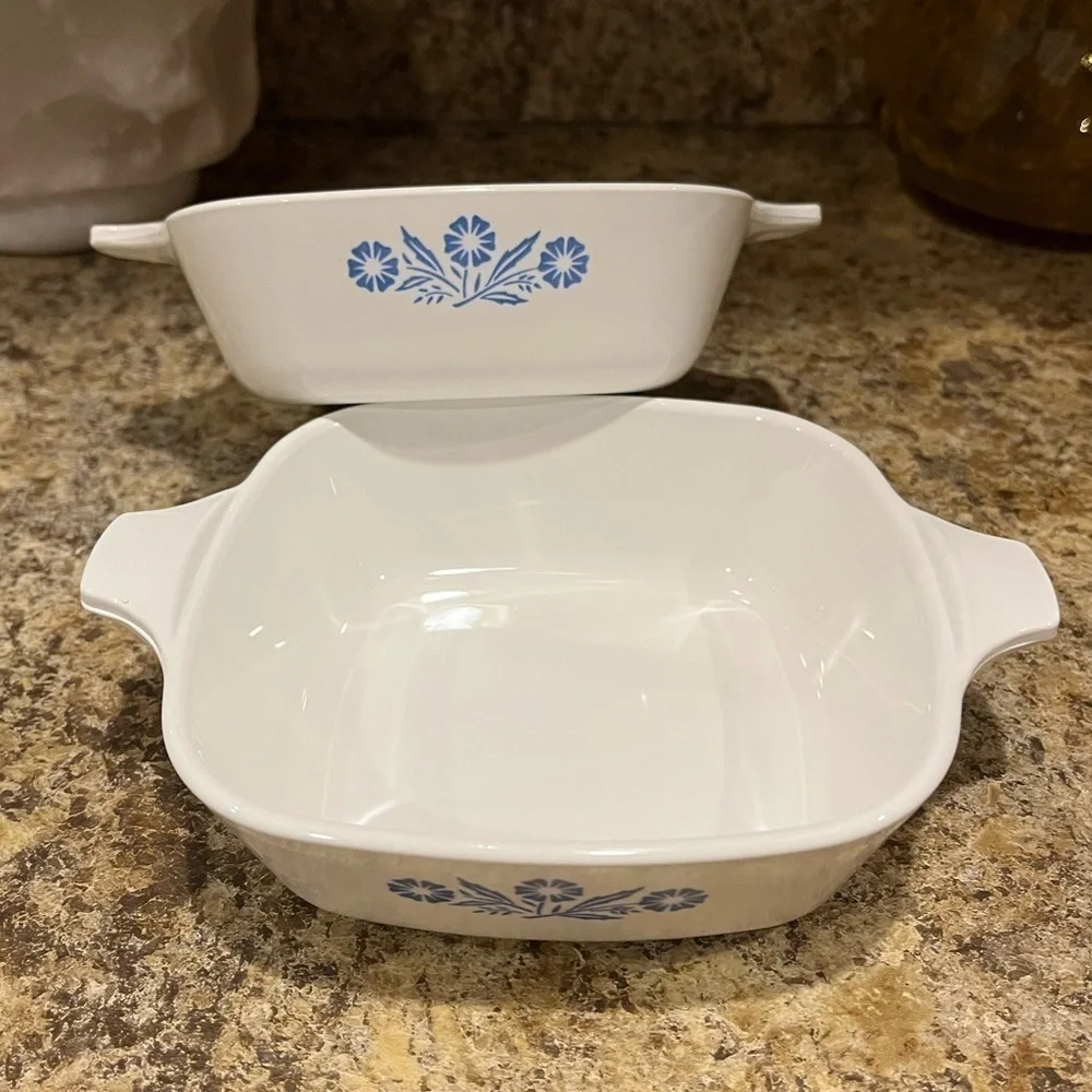 Vintage Corning Ware Petite Pans Baking Dishes Blue Floral Set of 2 Made in USA